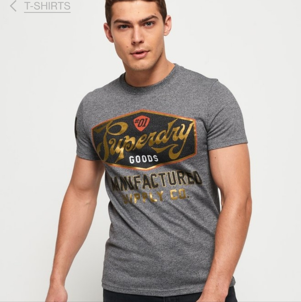 Superdry Men's Charcoal Tee with Gold Logo